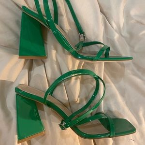 Princess Polly Odell Green Square Toe Heels